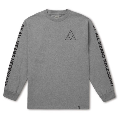 

Мужская футболка HUF Essentials с длинным рукавом «Triple Triangle» (серый вереск), Grey heather