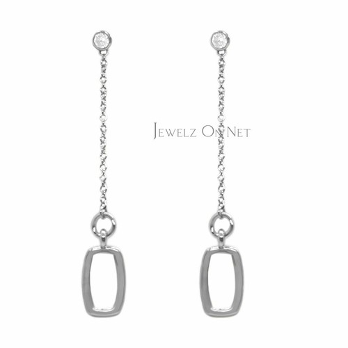 Pre-owned J.o.n 14k Gold 0.14 Ct. Genuine Diamond 60 Mm Long Drop Chain Earrings Fine Jewelry In White