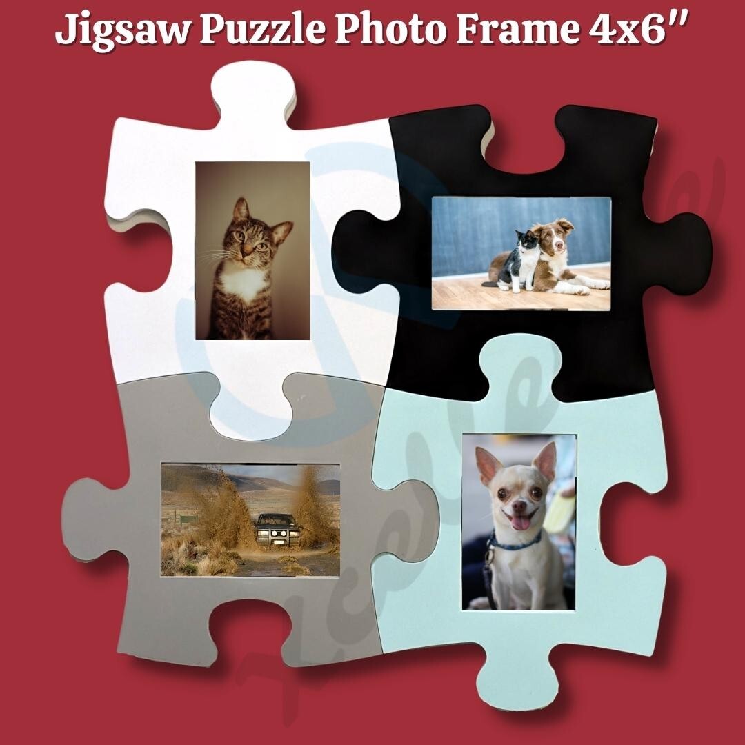 Jigsaw Puzzle Piece Plastic Photo Frame Hold 4x 6 Photo White Black Gray OR Teal
