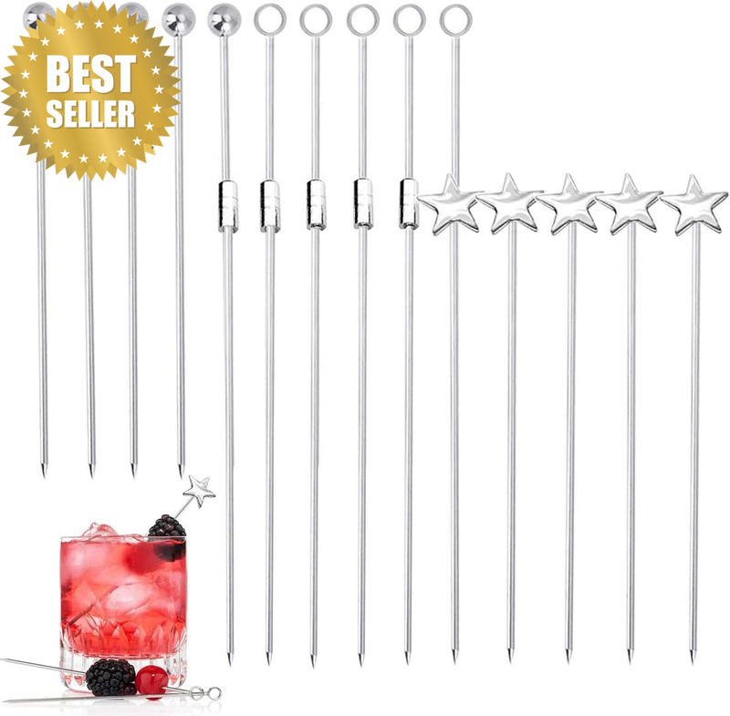 20Pcs Cocktail Sticks Set Stainless Steel Fruit Sticks,Reusable Drink Picks Appe