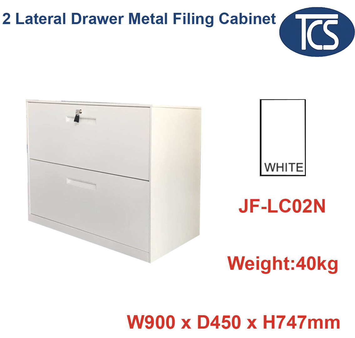 Tcs New Assembled White Lateral 2 Drawer Metal Filing Cabinet