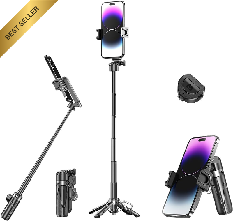 Mini Selfie Stick Tripod with Rechargeable Wireless Remote - Lightweight, Compat