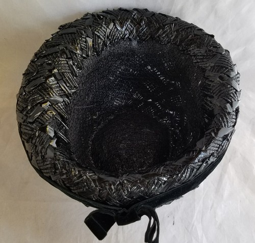 Vintage Black Womens Derby Bowler Hat Straw Weave 22