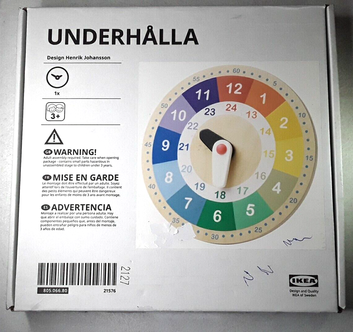 NEW Ikea UNDERHALLA 805.066.80 Educational Wooden Clock NEW Ikea UNDERHALLA 805.066.80 Educational Wooden Clock