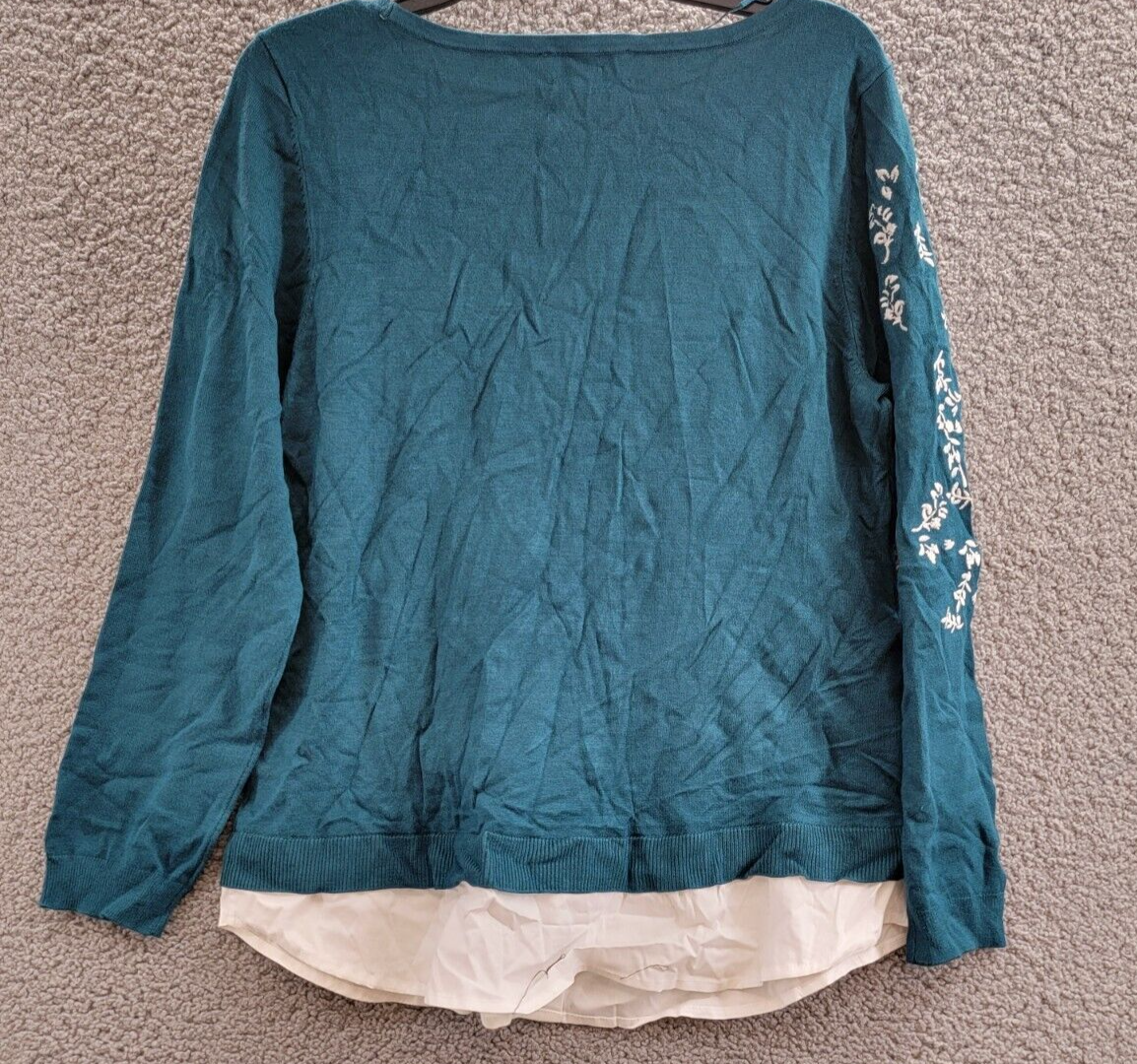 Charter Club Layered-Look Embroidered Sweater Women's L Deep Pine Crew Neck L/S - Picture 10 of 16