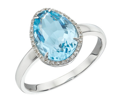 Irregular Form Blau Topas Ring Mit Diamanten Weiß Gold