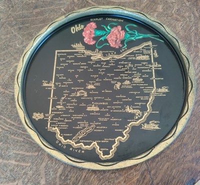 Vintage MCM Ohio State Collectible Beer Tray With Map & State Flower