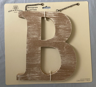 Bee & Willow Home Monogram Letter B Wood & Whitewash NEW