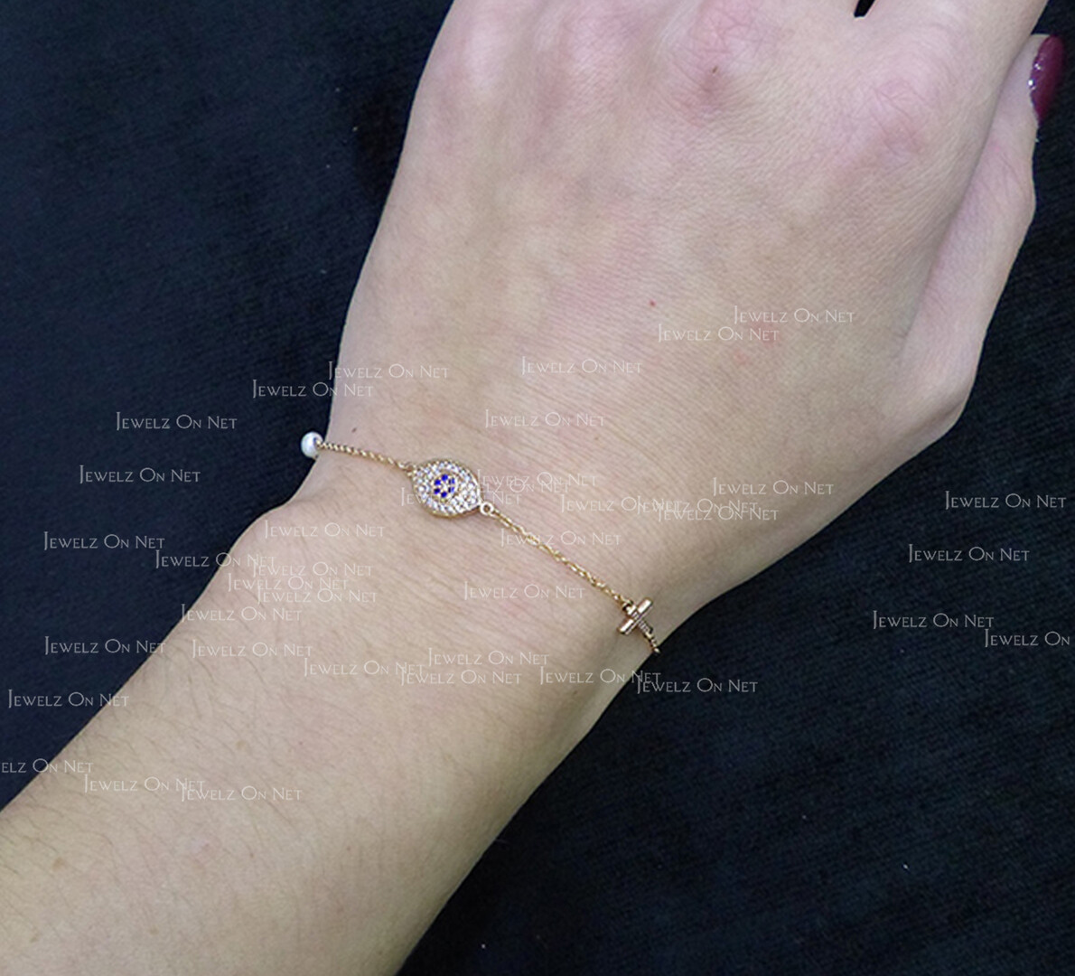 Pre-owned J.o.n 14k Gold Genuine Diamond And Blue Sapphire Evil Eye And Cross Charm Bracelet In Yellow