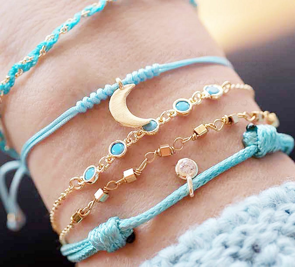 14K Gold Natural Five Turquoise Gemstone Bracelet Jewelry Gift For Special One