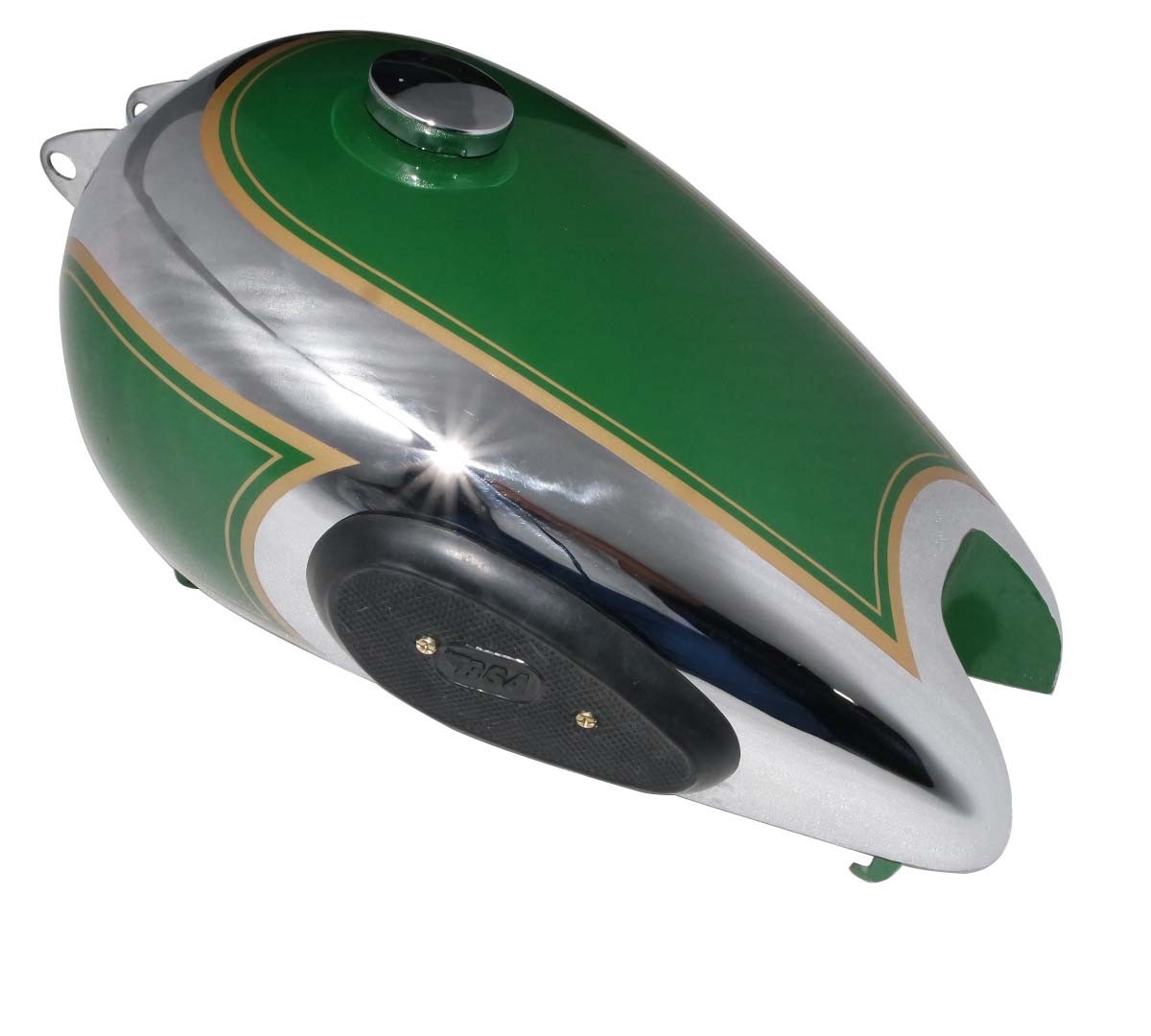 BSA B31 B33 Plunger Model Green & Chrome fuel petrol tank With Cap Tap & Knee pad