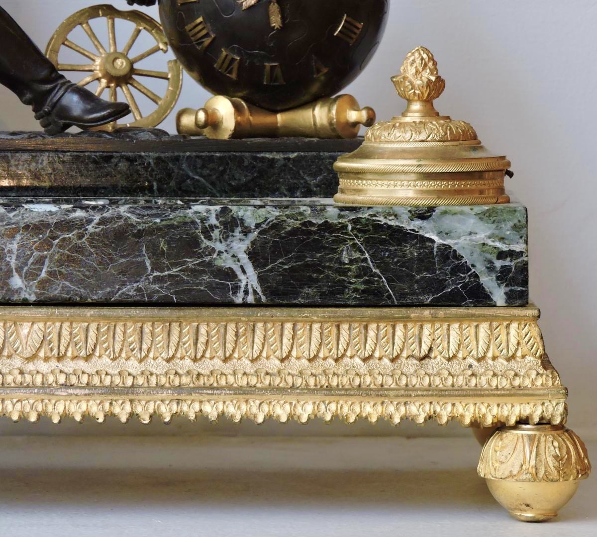 Napoleon At The Watch  Antique 19th Century Bronze Desk  Clock and Inkwell