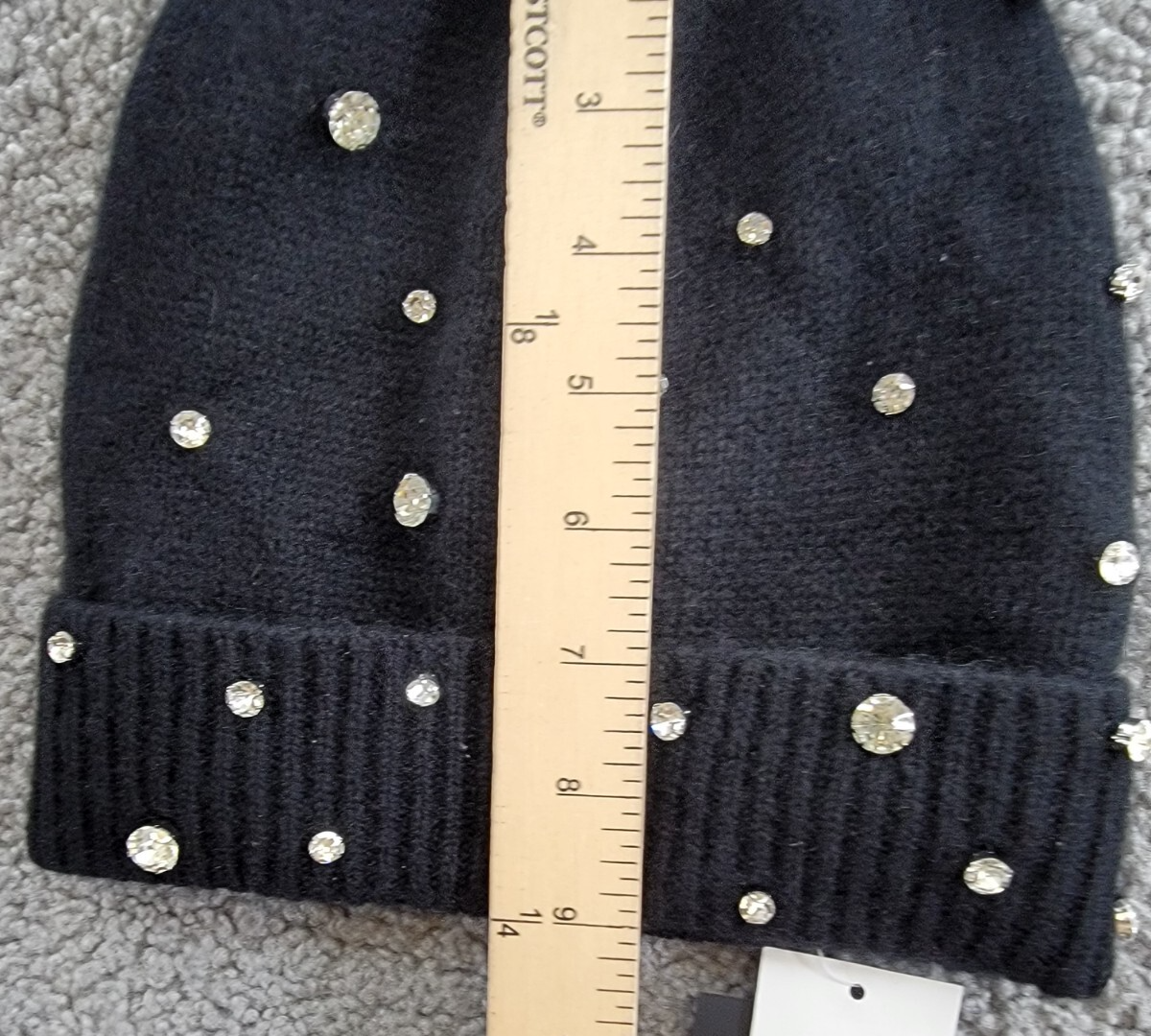 Charter Club Cashmere Embellished Cuffed Beanie Women's One Size Classic Black~ - Picture 6 of 15