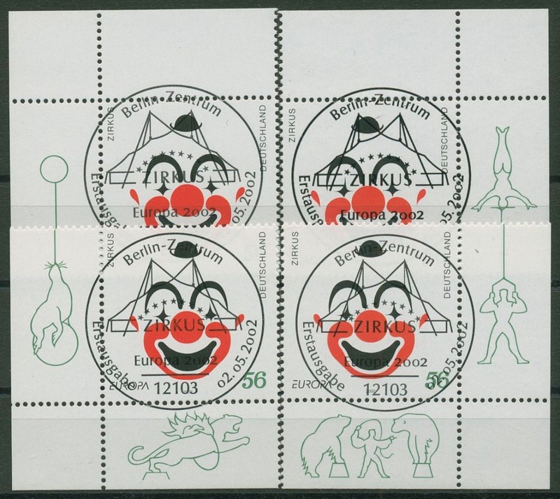 Bund 2002 Europa Cept Zirkus Clown 2252 Alle 4 Ecken Mit Top-Esst Berlin (E3411)