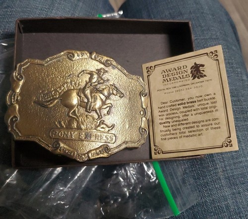 Vintage Pony Express 1902 Since 1852 Brass Belt Buckle