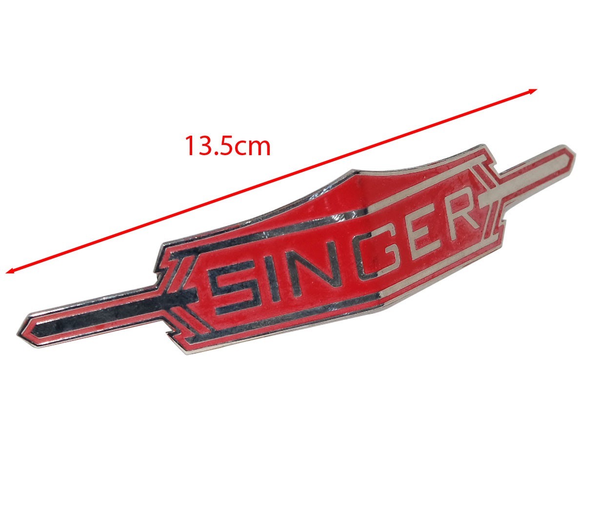 Singer Badge Decal Steel Red Chrome For Singer Vintage Car 1905 to 1970