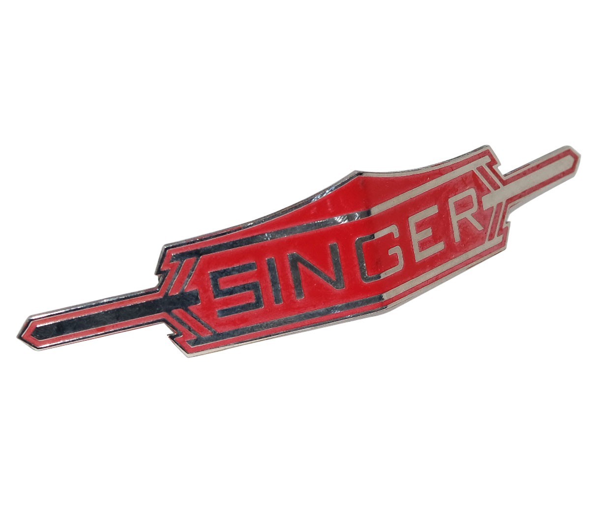 Singer Badge Decal Steel Red Chrome For Singer Vintage Car 1905 to 1970