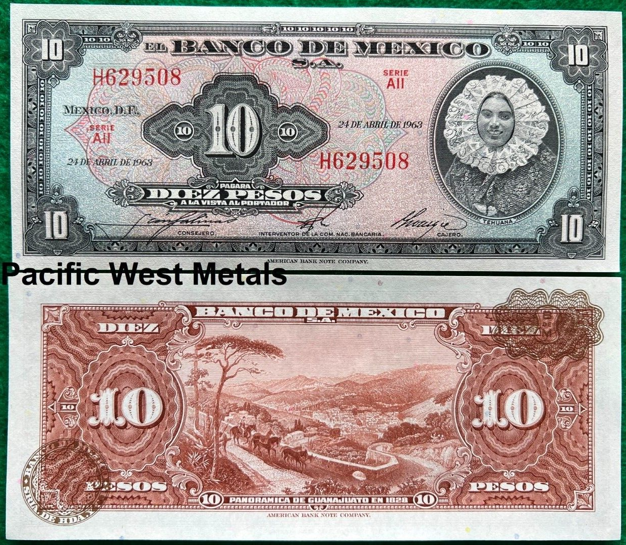 【メーカー公式ショップ】 Pesos 10 Mexico 1963 UNC Billete banknotes Mexican Tehuana 額縁