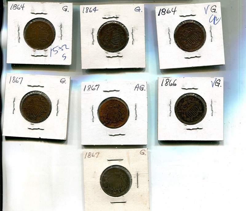 1864 - 1867 TWO CENT PIECE TYPE COIN LOT OF