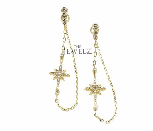 14K Gold 0.47 CT VS/F-G Diamond Starburst Drop Chain Earrings - The Jewelz