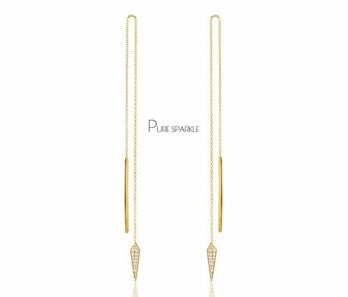 14K Gold 0.18 Ct. Diamond Shield Bar Double Piercing Threader Earrings