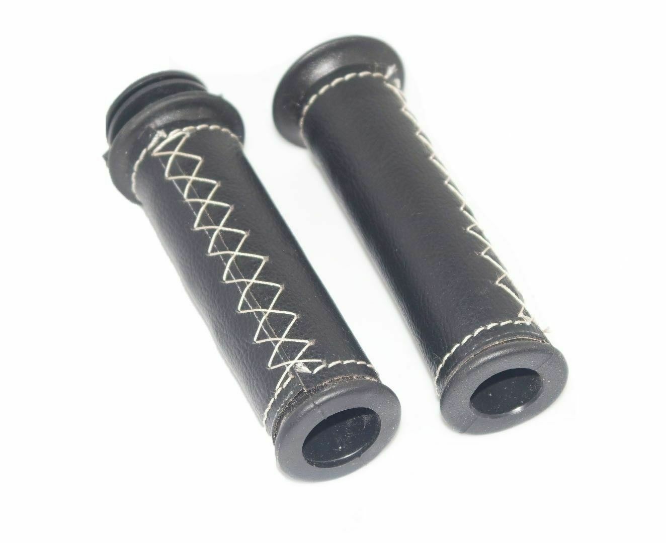 Fits Royal Enfield UCE Black Leather covered 7/8" Handlebar Grip & Lever Set 