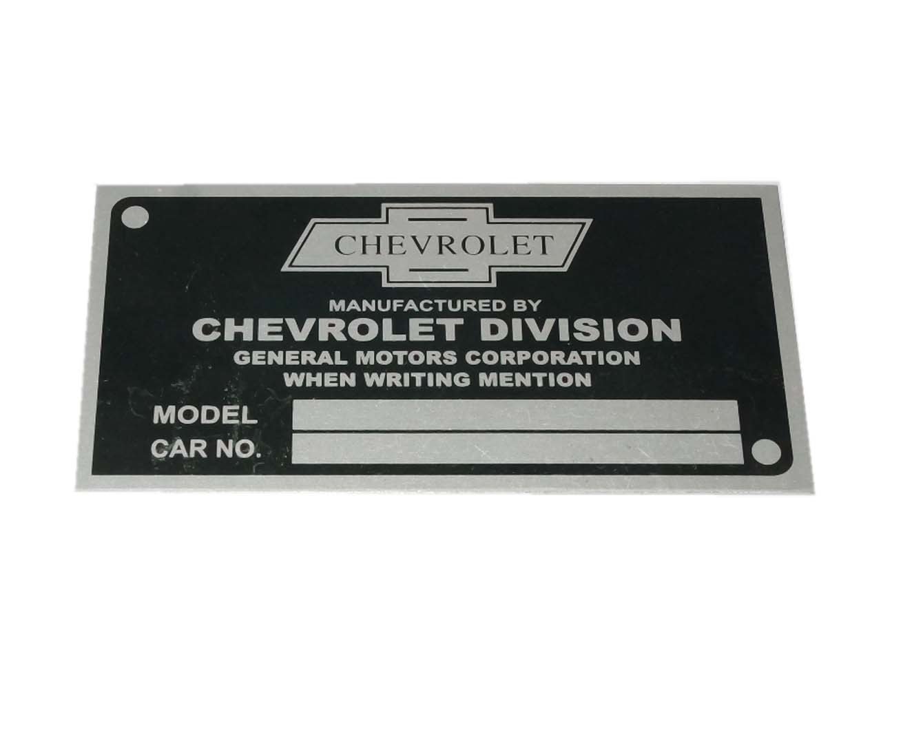 Chevrolet Division Chassis Serial Number Data Plate For Chevrolet Cars 
