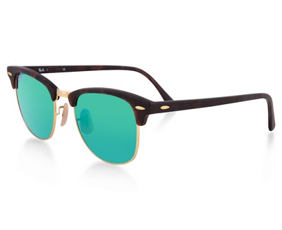 RAY BAN RAY-BAN CLUBMASTER SUNGLASSES TORTOISE FRAME GREEN FLASH LENS RB3016 1145/19 51