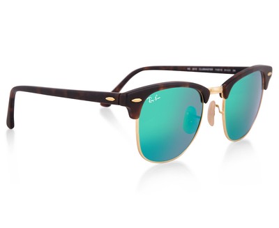 RAY BAN RAY-BAN CLUBMASTER SUNGLASSES TORTOISE FRAME GREEN FLASH LENS RB3016 1145/19 51