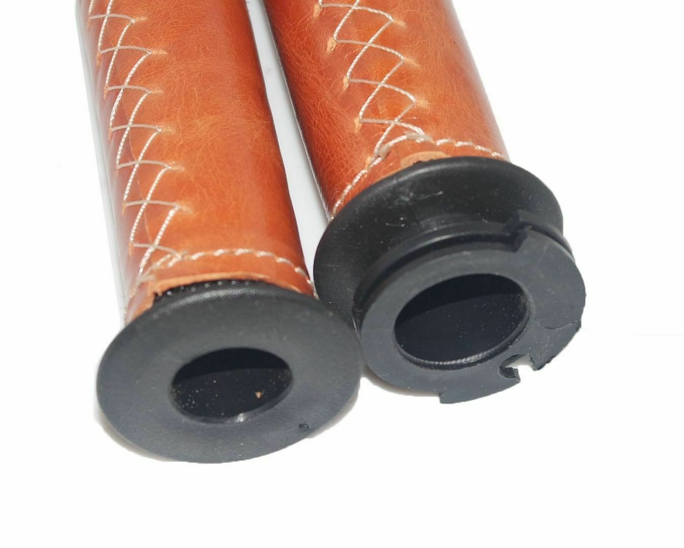 Fits Royal Enfield Tan Leather Covered 7/8" Handlebar Grip & Lever Set 
