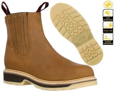 Men Honey Brown Work Boots Genuine Leather Soft Toe Slip Resistant Botas Trabajo