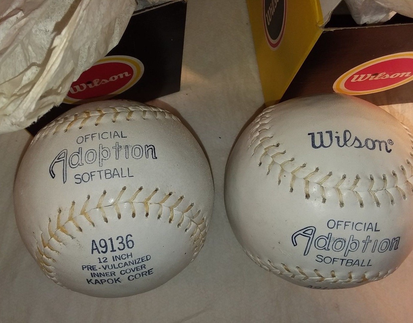 2 Vintage Wilson A9136 Official Adoption Softballs Original Boxes New Old Stock