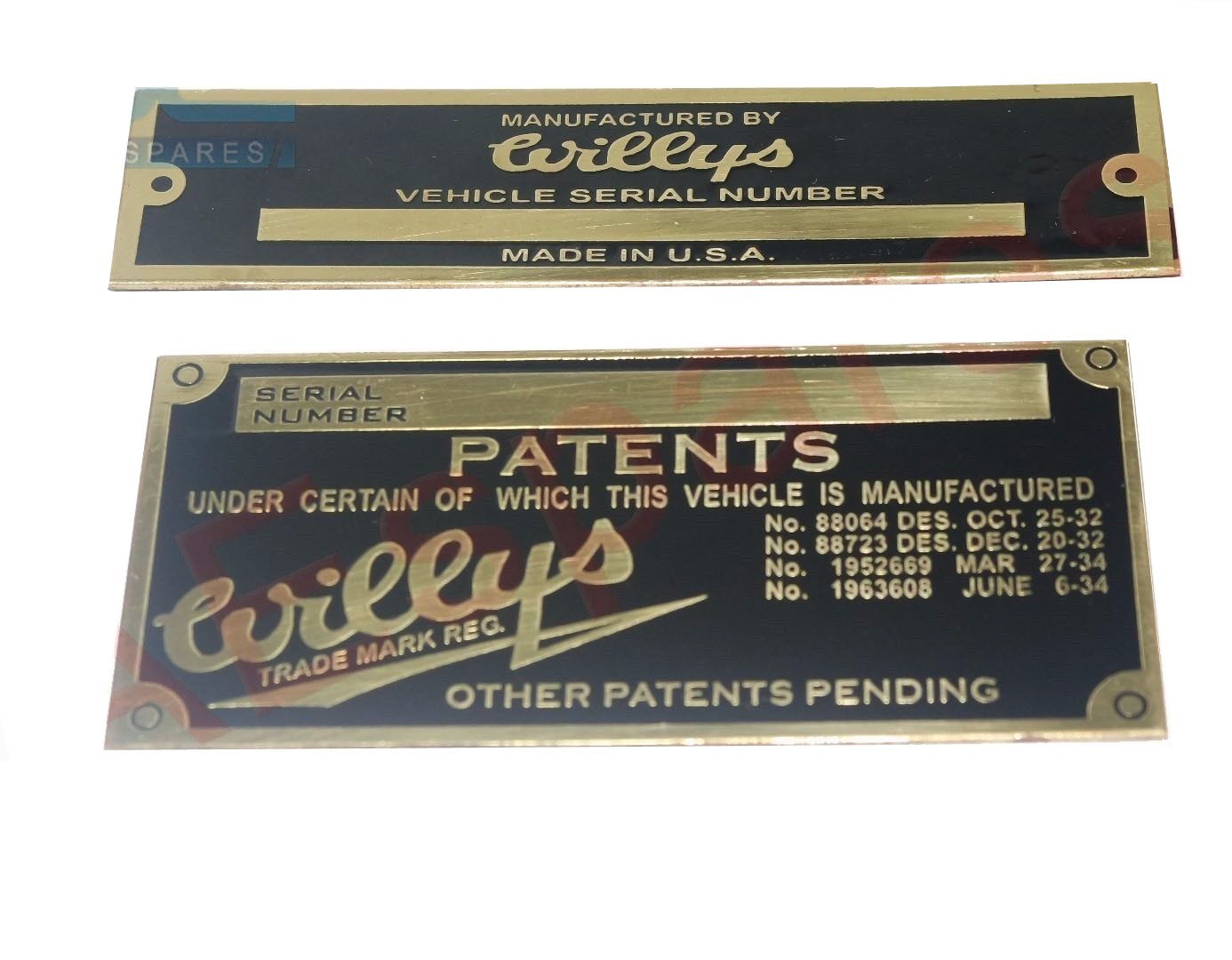 Vehicle Serial Number Data Patents Plate Brass For Jeeps Willys 