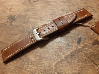 20mm Handmade Chestnut Brown Italian Veg Tanned Leather Watch Strap. Q/r Pins