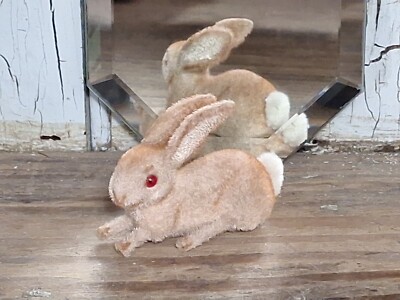 Vintage Flocked Rabbit Max Carl West Germany Label Miniature Putz Animal Figure 