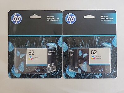 2 Pack, Hp 62 Tri-Color Ink Cartridges, Exp. 05/2023
