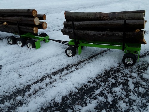 1/50 custom peterbilt 367 tri axle log truck semi w/ pup trailer lime black