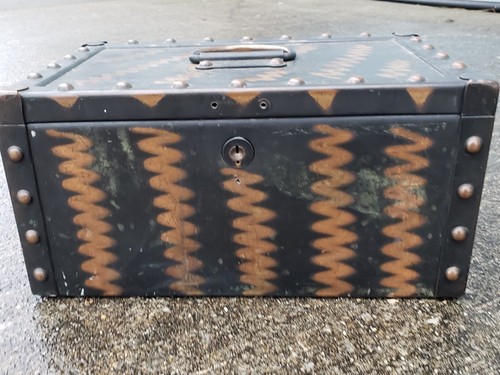 Vintage Copper Japan Finished Zig Zag Tiger Striped Metal Strong Box Industrial