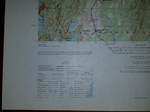 1940's Army (like USGS) topographic map Voluntown Connecticut, RI -6667 III SE