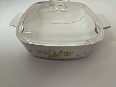 Corning Ware Floral Bouquet Casserole Dish  A-1-B Pyrex Lid A-7-C- Yellow Daisy