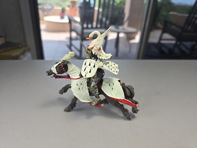 Plastoy Mounted Armored White KNIGHT & HORSE Castle Figure Fleur De Lis