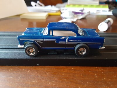 Ho Metal Body Slot Car Blue 55 Chevrolet with A New Fast Tyco 440X2 Chassis