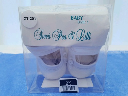Baby Christening Shoes Slipper Booties White Satin Bow & Flower Size 1