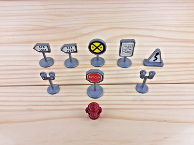 Lot of 9 Vintage Road Champs Micro Machines Road Signs Meters Fire Hydrant