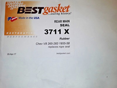 Chevy 265 283 V8 RUBBER Rear Main Bearing Seal Set BEST 1955 1956 1957 1958  USA
