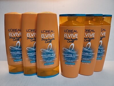 6 L'OREAL Paris ELVIVE Dream Lengths Curls - 3 Shampoo & 3 Conditioner 12.6 oz