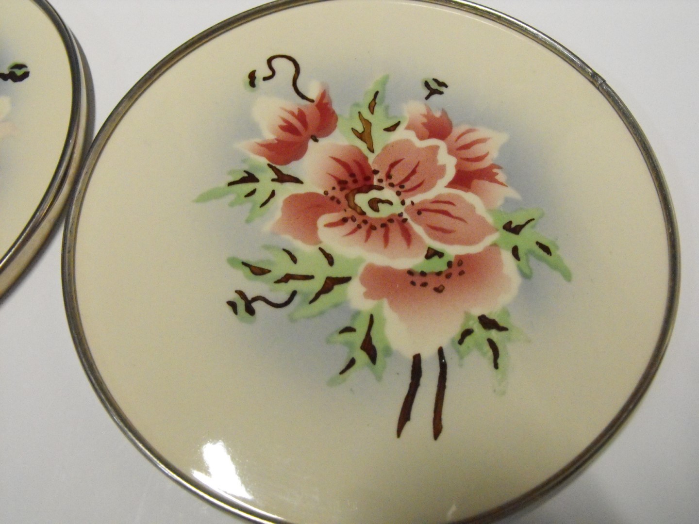 Vintage Shabby Chic floral pink Ceramic Teapot Stand Trivet set of 2 marked