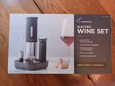 Rabbit Electric Wine Set-Corkscrew, Aerator/Pourer, Preserver...more. Open Box.