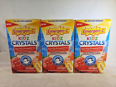 (Lot of 3) Emergen-C Kidz Crystals Sparkly Strawberry - 28 Stick Packs  Exp 2/25