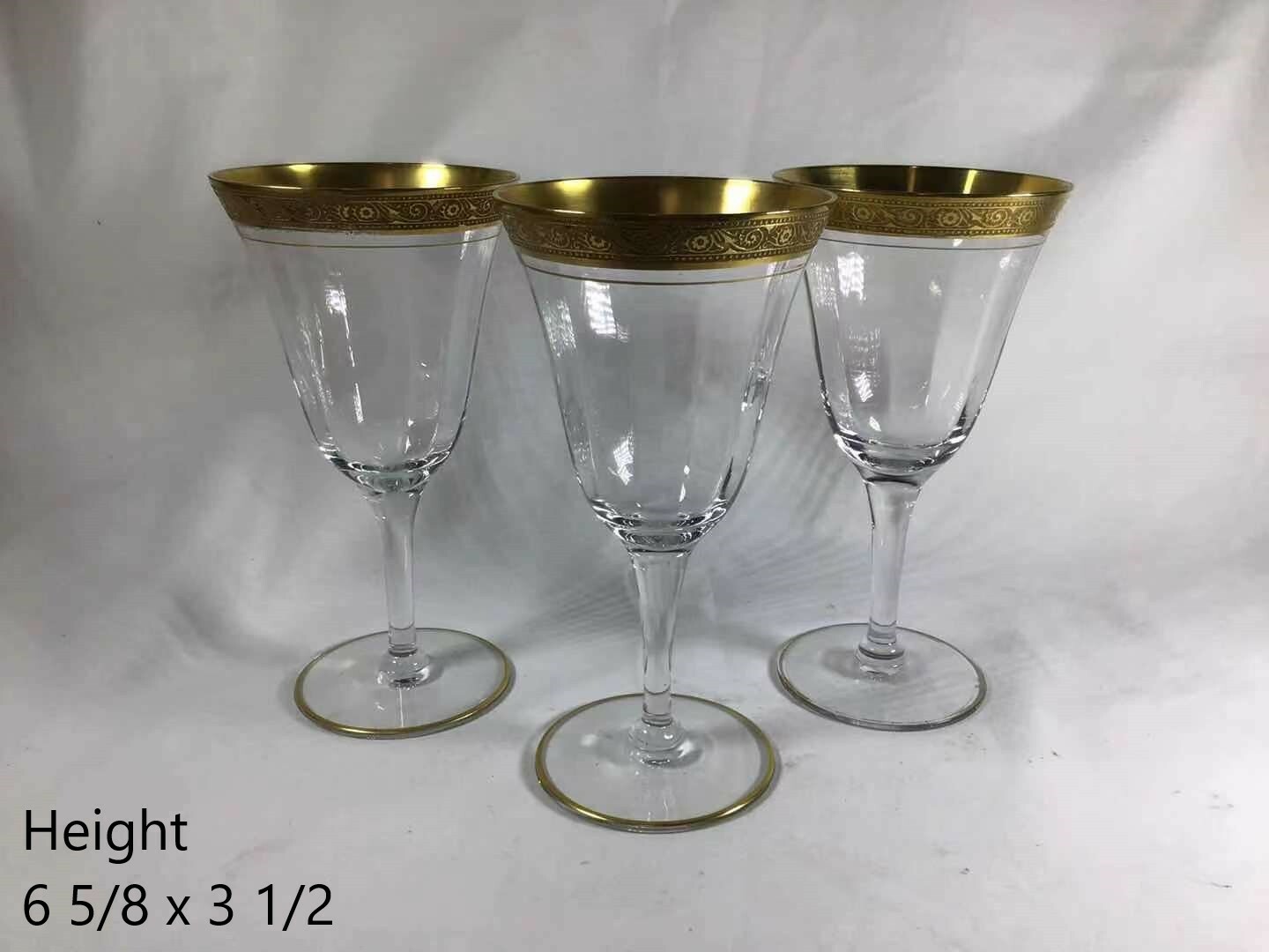 3Pc Elegant Antique Circa 1930 Crystal Gold Wine And